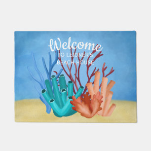 Watercolor painting of sea corals doormat
