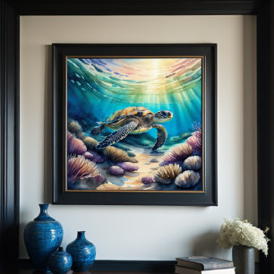 Watercolor Painting of Sea Turtle 1:1 XIII Poster