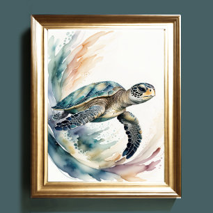 Watercolor Painting of Sea Turtle 3:2 Poster
