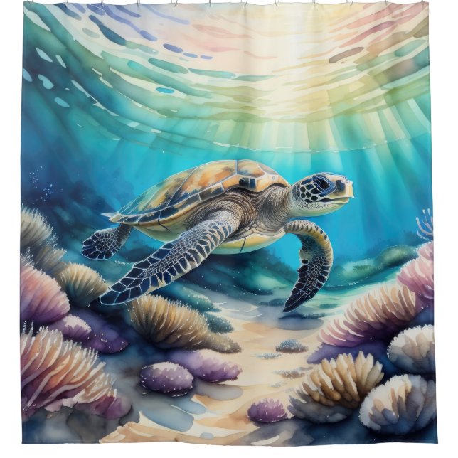 Watercolor Painting of Sea Turtle Shower Curtain (Front)