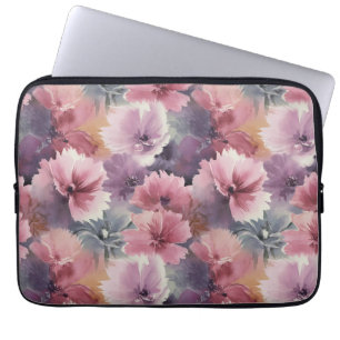 watercolor painting of soft-edged florals laptop sleeve