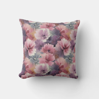 Watercolor Painting of soft-edged florals Throw Pi Cushion