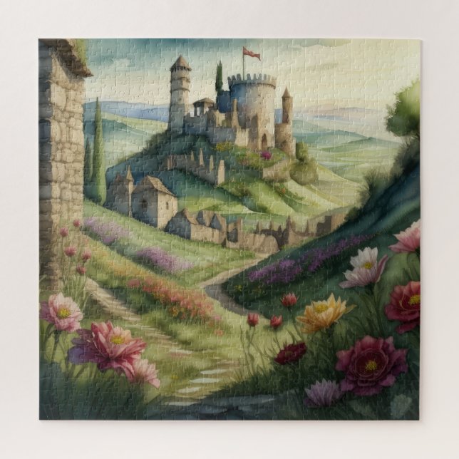 Watercolor Painting of Storybook Mediaeval Castle Jigsaw Puzzle (Vertical)