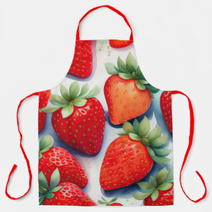 Watercolor Painting of Strawberries Apron