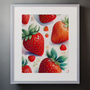 Watercolor Painting of Strawberries Poster