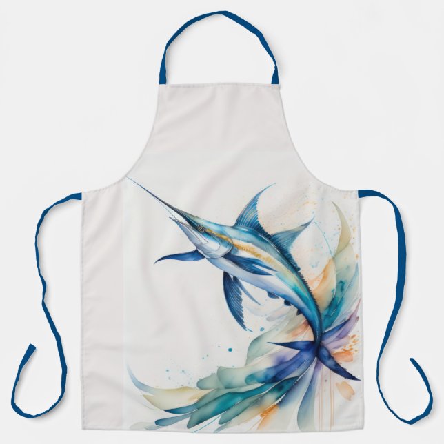 Watercolor Painting of Swordfish Apron (Front)