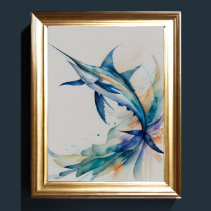 Watercolor Painting of Swordfish Poster