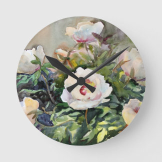 Watercolor Painting Of The Beautiful Flowers Round Clock