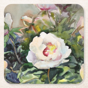Watercolor Painting Of The Beautiful Flowers Square Paper Coaster
