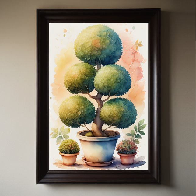 Watercolor Painting of Topiary Tree in Pot II Poster (Creator Uploaded)