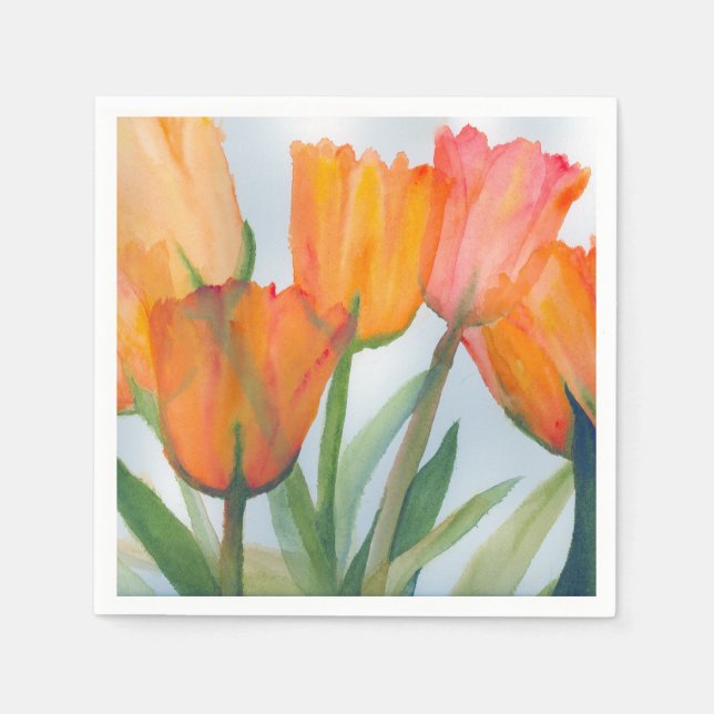 watercolor painting of transparent orange tulips napkin (Front)