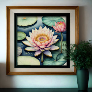 Watercolor Painting of Water Lily Poster