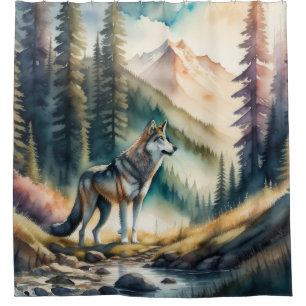 Watercolor Painting of Wolf in Forest Shower Curtain