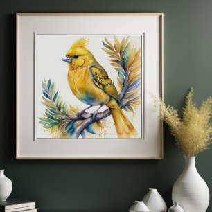 Watercolor Painting of Yellow Bird 1:1 Poster