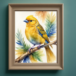 Watercolor Painting of Yellow Bird 5:4 Poster