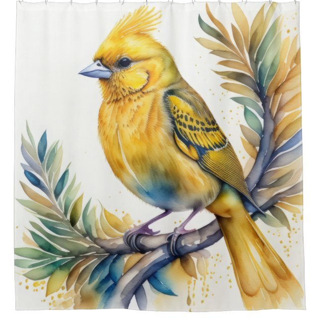 Watercolor Painting of Yellow Bird Shower Curtain (Front)