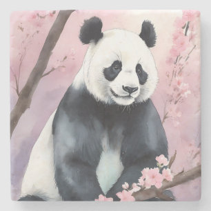Watercolor Painting Panda Bear Stone Coaster
