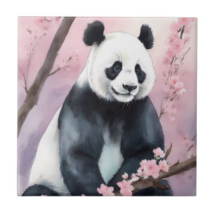 Watercolor Painting Panda Bear Tile