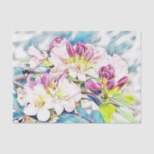 Watercolor painting pink white azalea flower  tissue paper