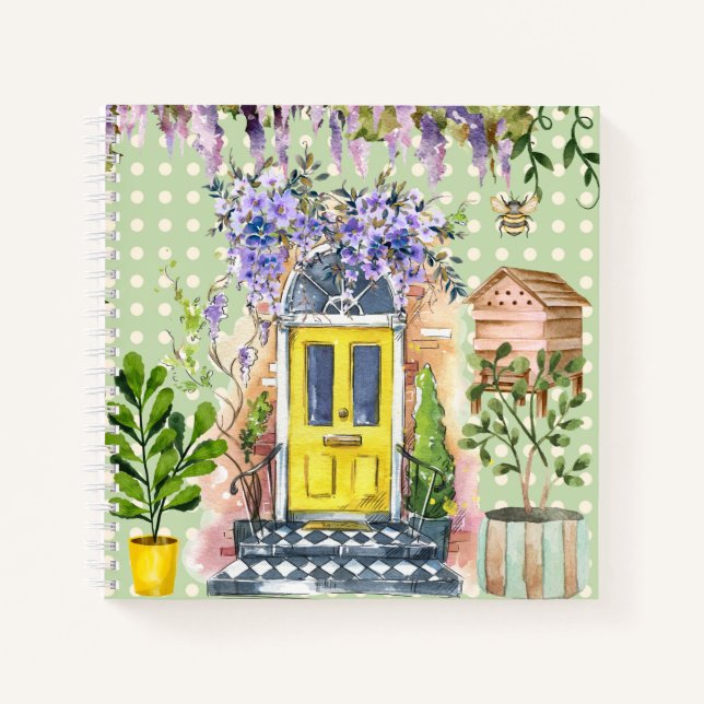 Watercolor painting Polka dots Green Garden Sketch Notebook (Front)