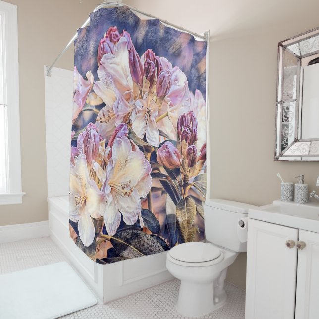 Watercolor painting purple azeea flowers blossom shower curtain (In Situ)