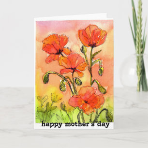 watercolor painting red poppies mother's day card