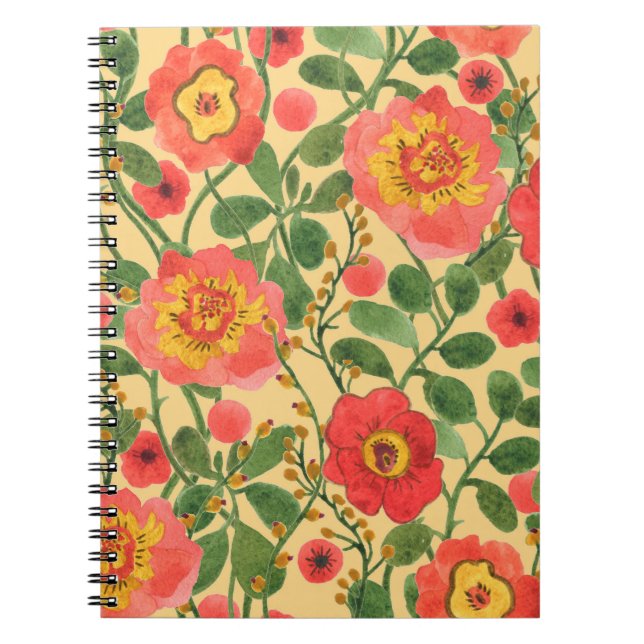 Watercolor painting retro floral seamless pattern notebook (Front)