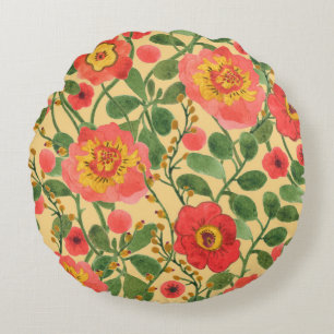 Watercolor painting retro floral seamless pattern round cushion