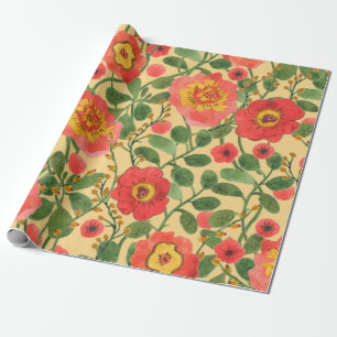 Watercolor painting retro floral seamless pattern wrapping paper