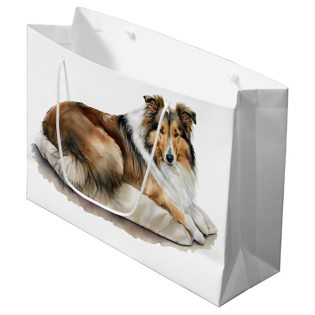 Watercolor Painting Rough Collies Large Gift Bag (Front Angled)