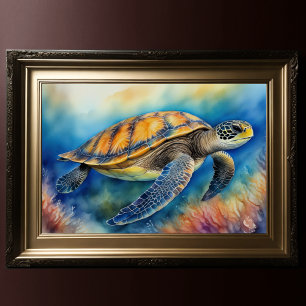 Watercolor Painting Sea Turtle Poster