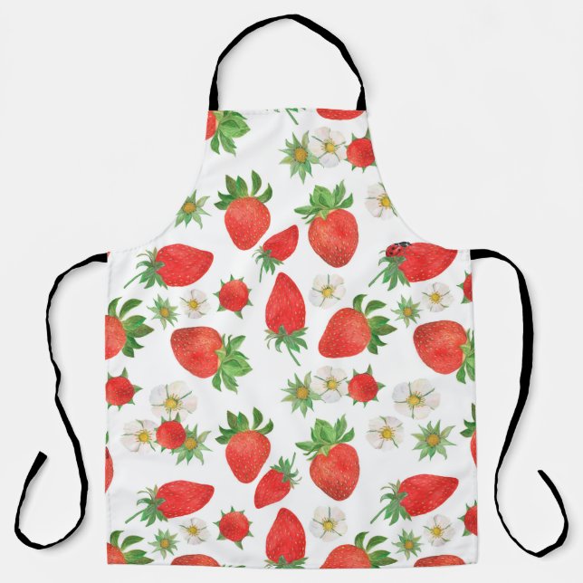 Watercolor painting Seamless pattern of strawberri Apron (Front)