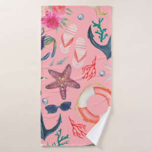 Watercolor painting seamless pattern with anchor, bath towel