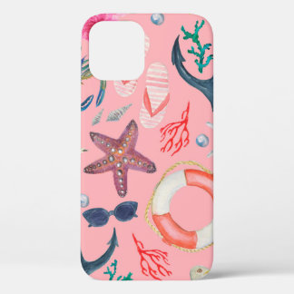 Watercolor painting seamless pattern with anchor,  iPhone 12 case