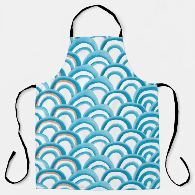 Watercolor painting seamless pattern with blue wav apron (Front)