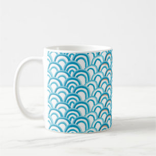 Watercolor painting seamless pattern with blue wav coffee mug
