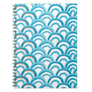 Watercolor painting seamless pattern with blue wav notebook