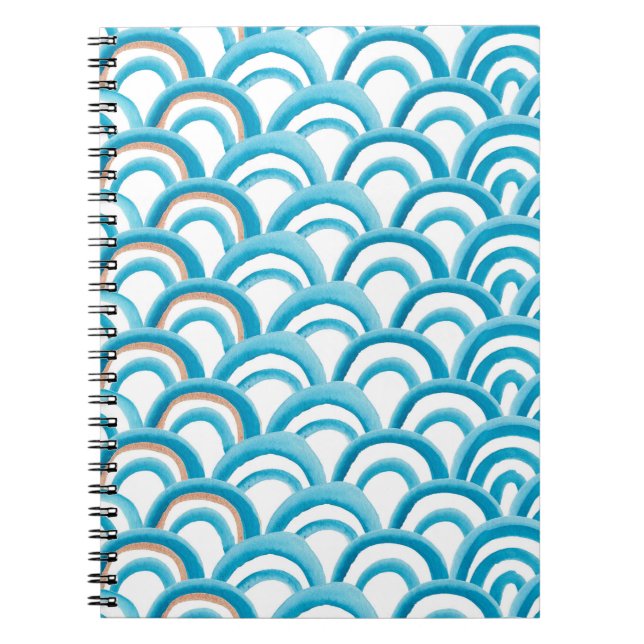 Watercolor painting seamless pattern with blue wav notebook (Front)