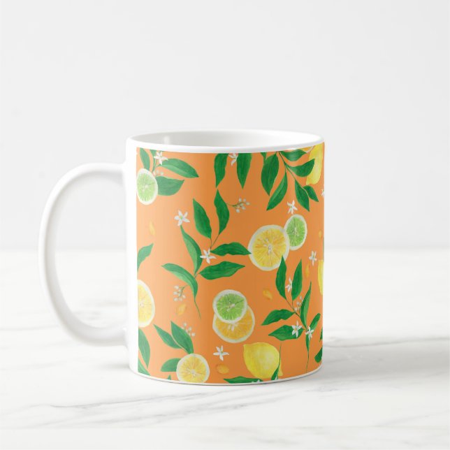 Watercolor painting seamless pattern with citrus f coffee mug (Left)