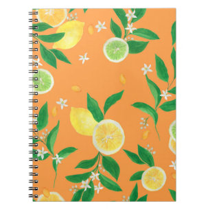 Watercolor painting seamless pattern with citrus f notebook