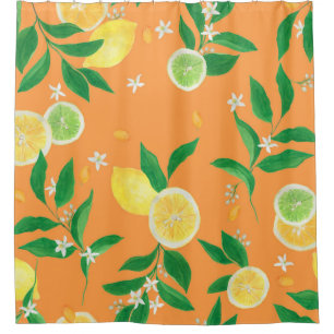 Watercolor painting seamless pattern with citrus f shower curtain