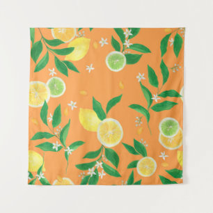 Watercolor painting seamless pattern with citrus f tapestry