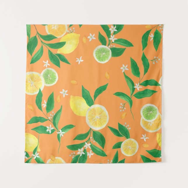 Watercolor painting seamless pattern with citrus f tapestry (Front)