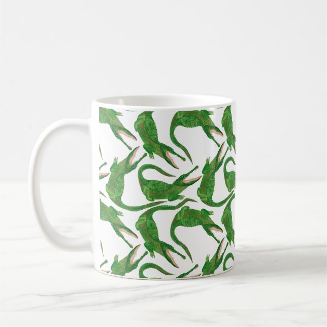 watercolor painting seamless pattern with crocodil coffee mug (Left)