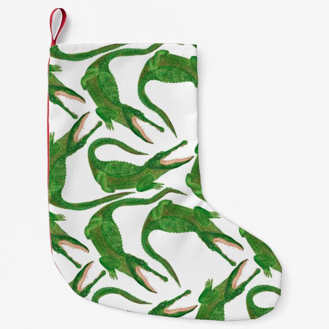 watercolor painting seamless pattern with crocodil small christmas stocking (Front)
