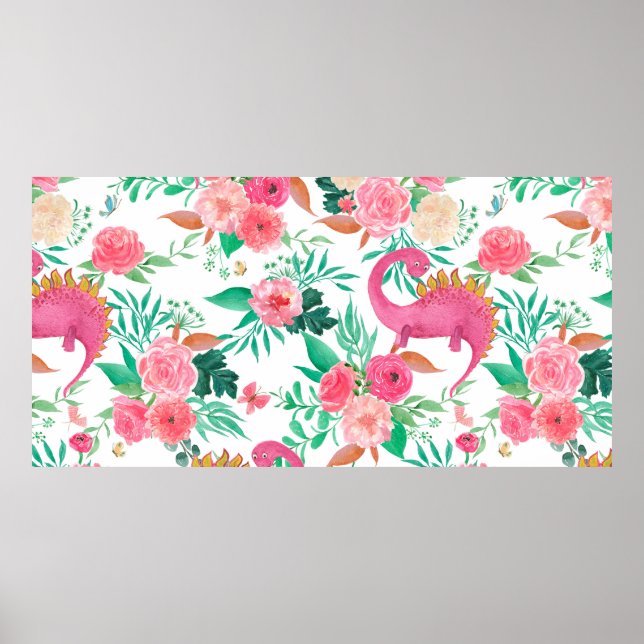 Watercolor painting seamless pattern with cute din poster (Front)