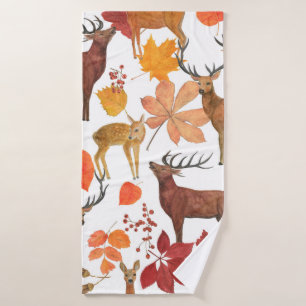 Watercolor painting seamless pattern with deers an bath towel