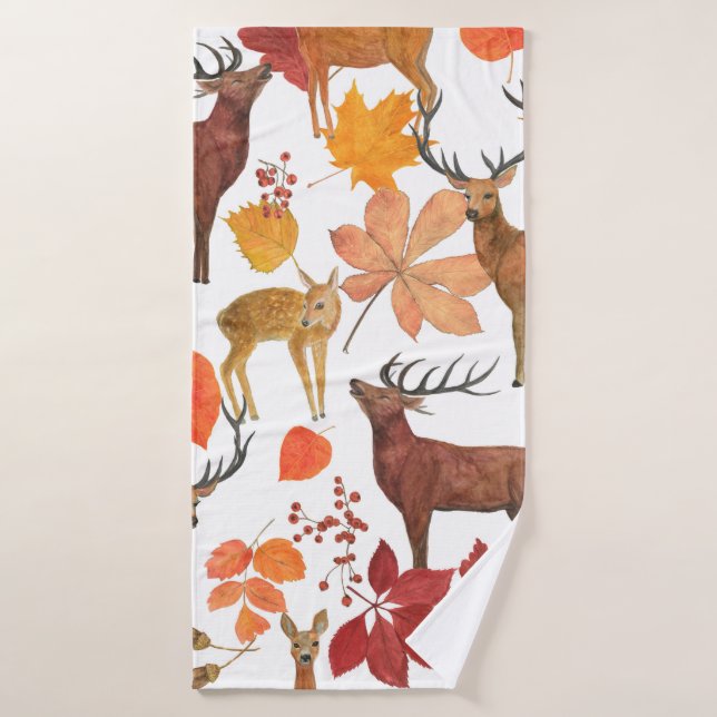 Watercolor painting seamless pattern with deers an bath towel (Bath Towel)