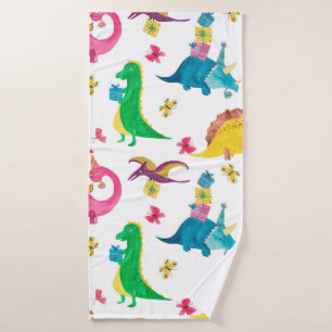 Watercolor painting seamless pattern with dinosaur bath towel