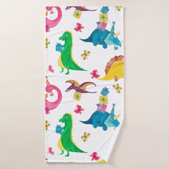Watercolor painting seamless pattern with dinosaur bath towel (Bath Towel)
